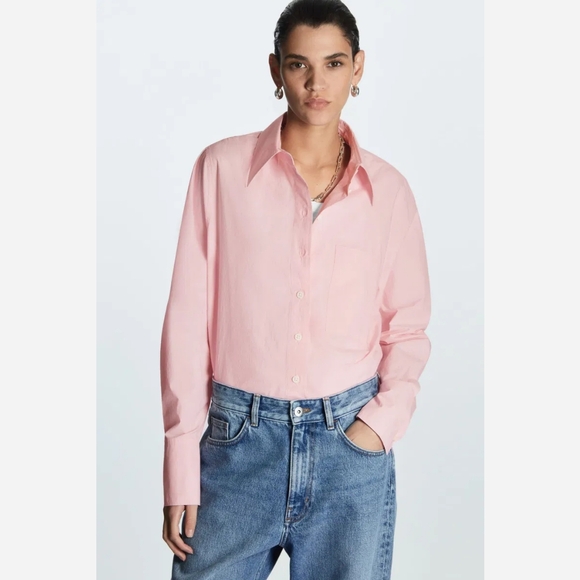 COS Oversized Cotton Poplin Button Down Shirt Pink Size 6 - Picture 3 of 15